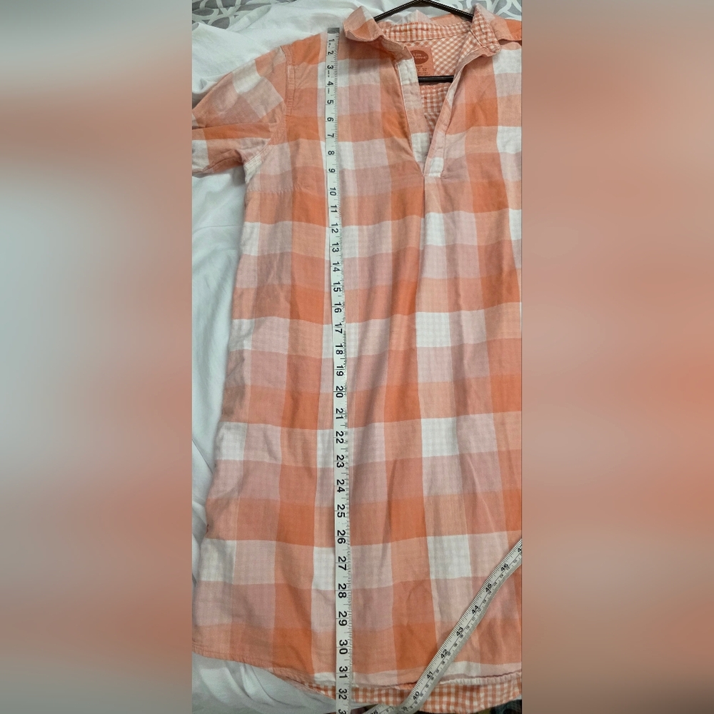 🍁Life is Good Peach Gingham Popover Tunic Shirt “Love What You Love” Size Small - Picture 10 of 11